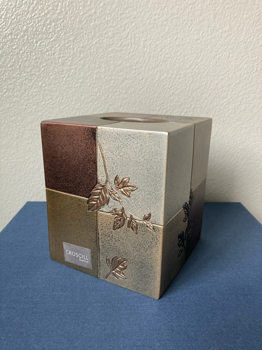 Croscill Home tissue Box cover Lancaster Leaf Motif Metallic Hand Painted